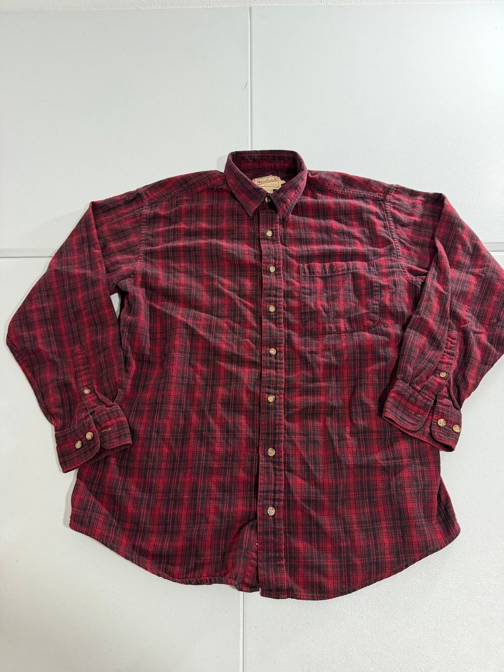 Vintage Woolrich Flannel Shirt Mens Large Red Black Plaid Cotton Button Up